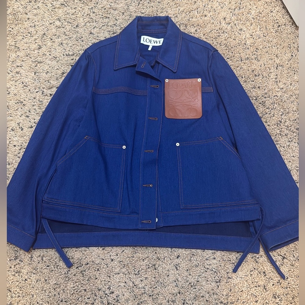 Loewe Anagram Blue Denim Jacket with Brown Accents